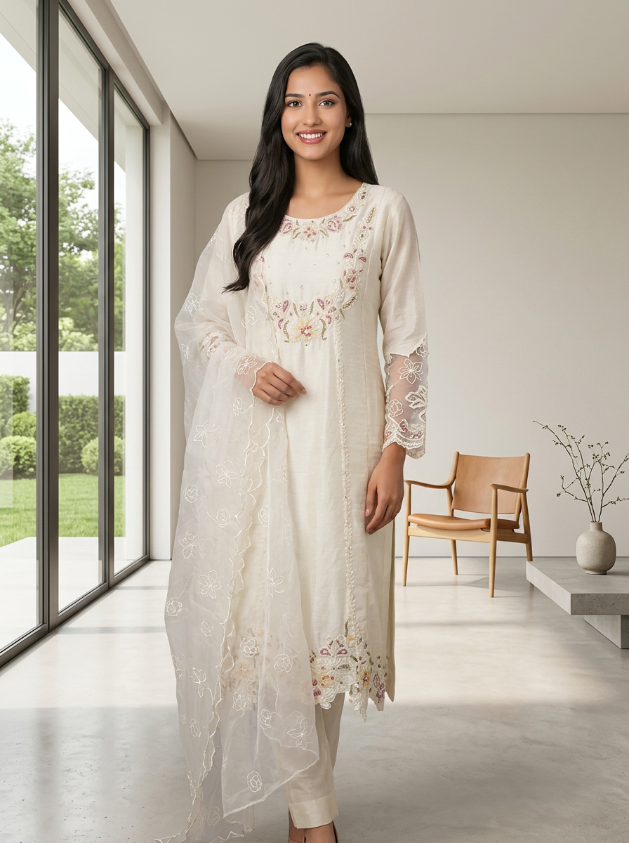 Embroidered Round A Line Suit