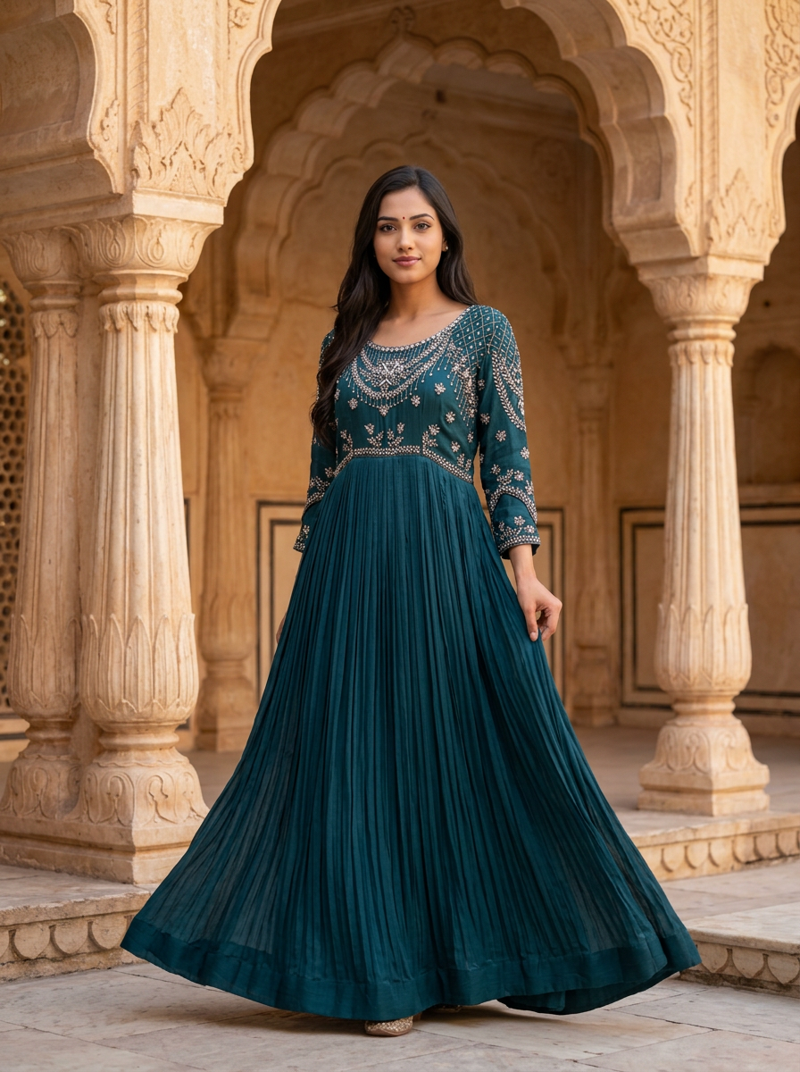 Embellished Maxi Gown With dupatta
