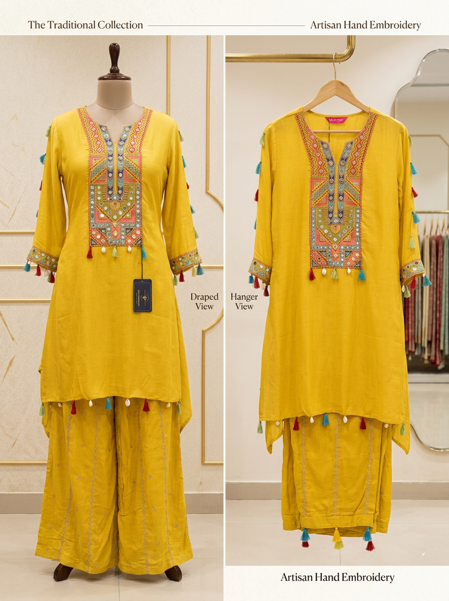 Knee-Length Kurta with Pants view 2
