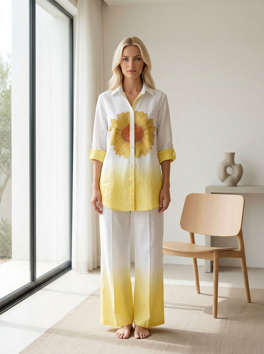 Sunflower Print Top and Pants Set