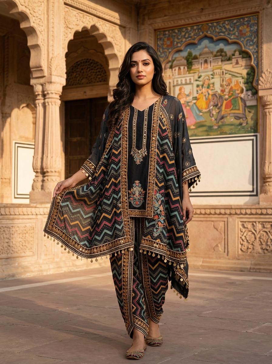 Embroidered Kaftan -Dhoti Set