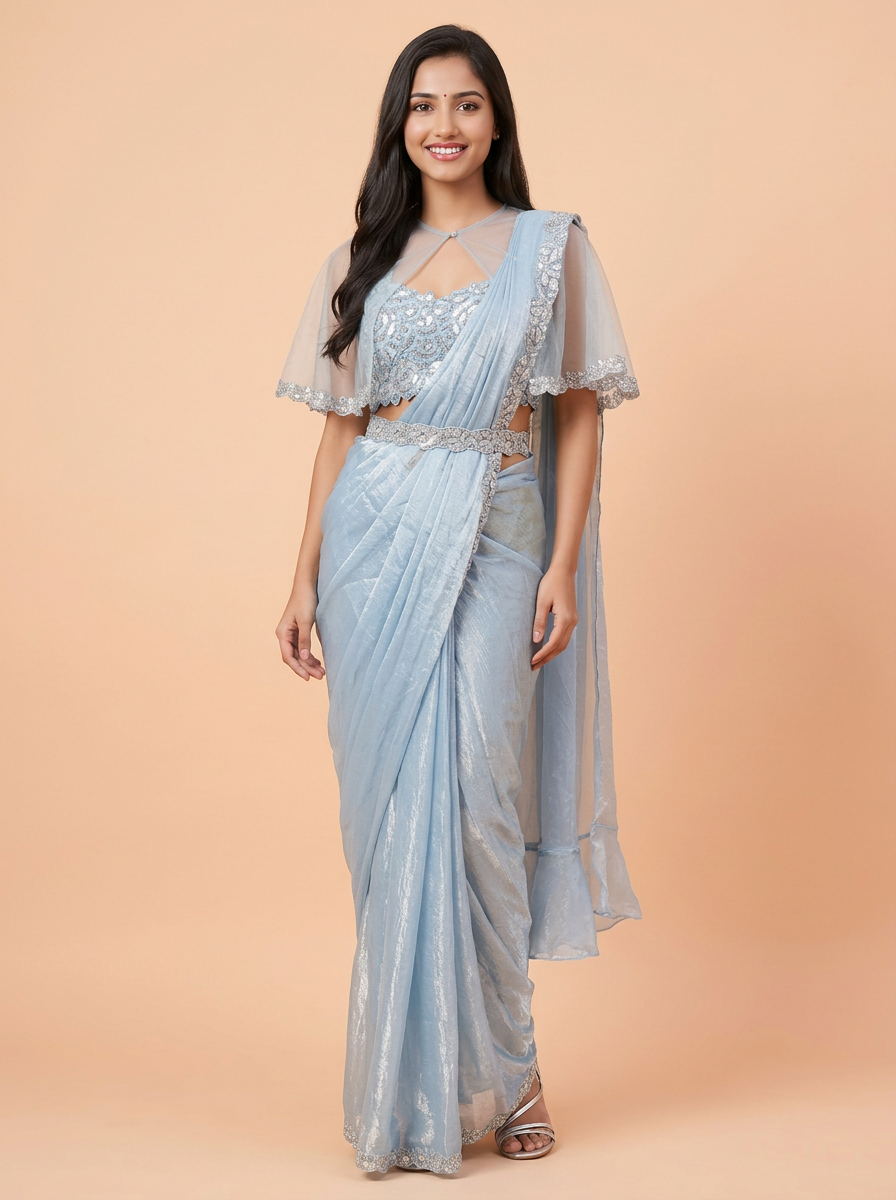 Designer Blue Saree view 2