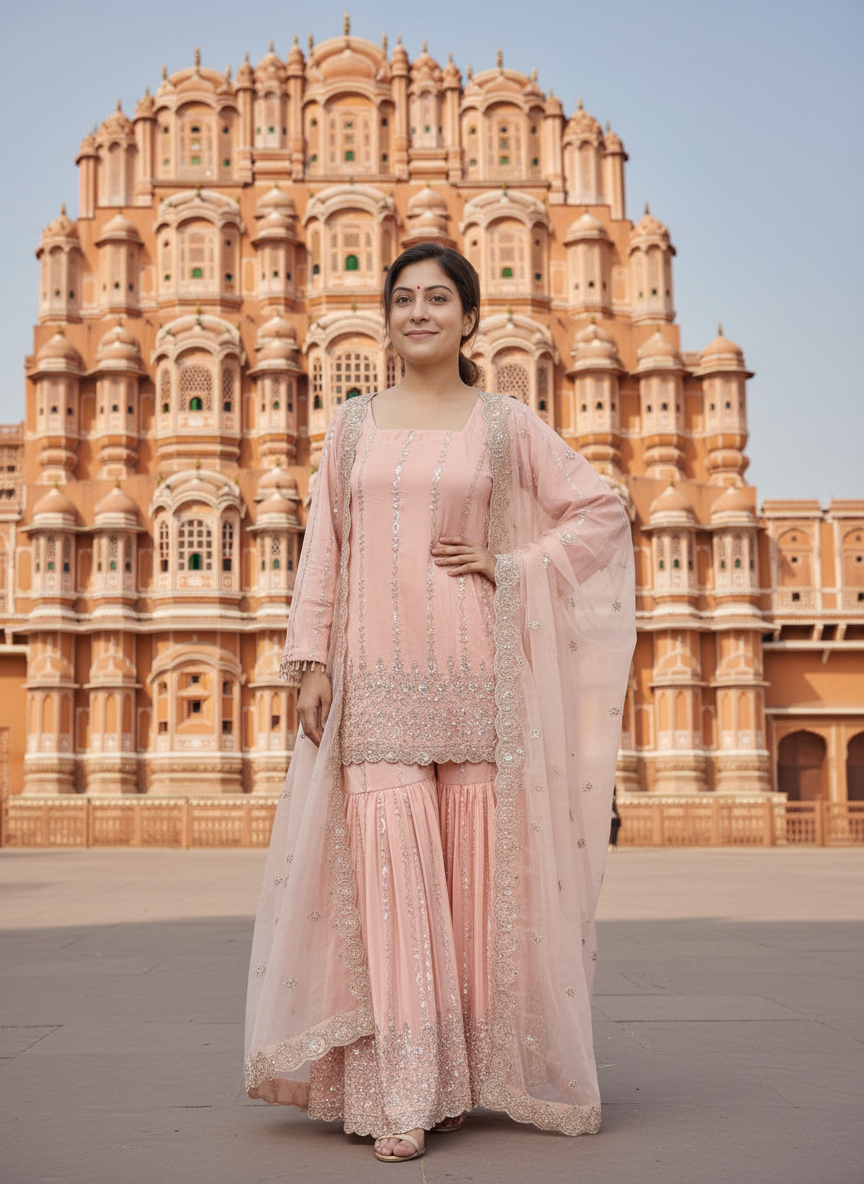 Peach Sharara Suit Set