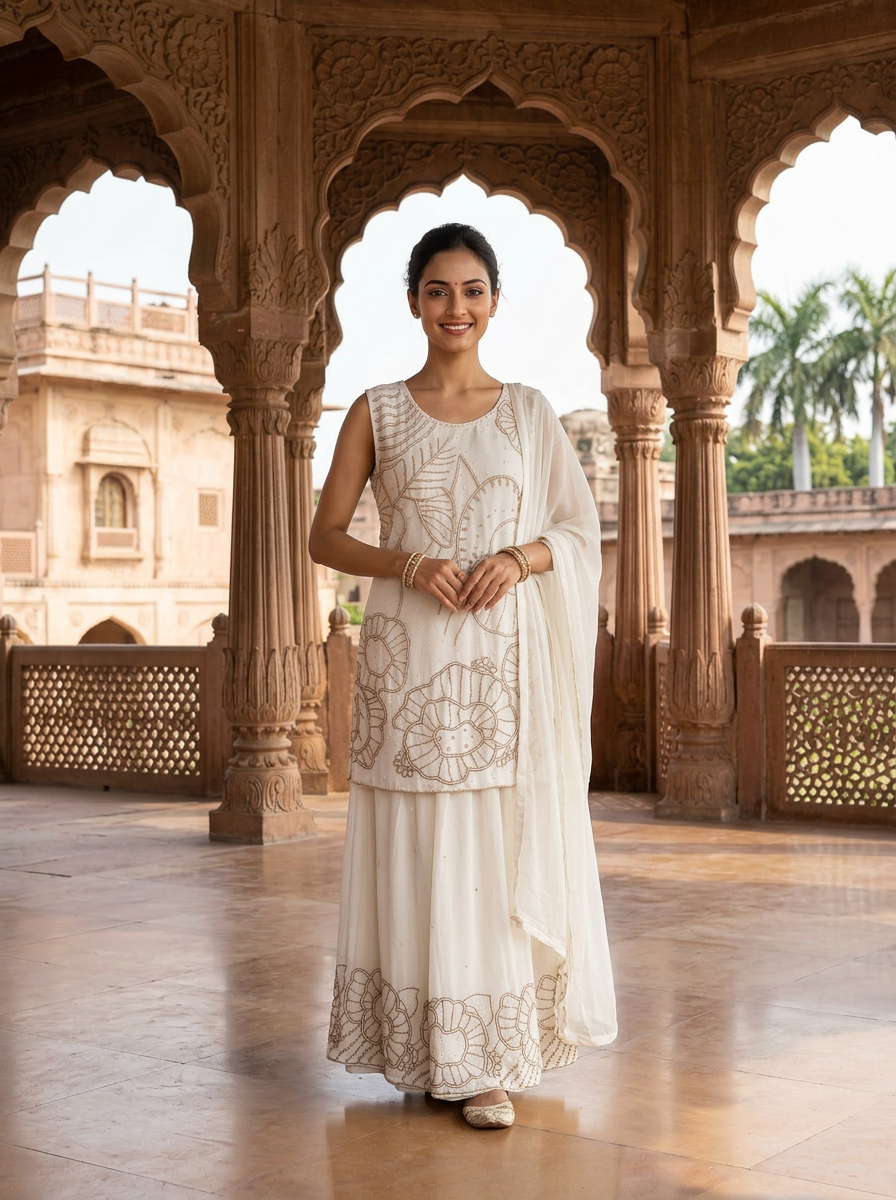 Embroidered Kurta And Garara Set by Sabhya Paridhaan