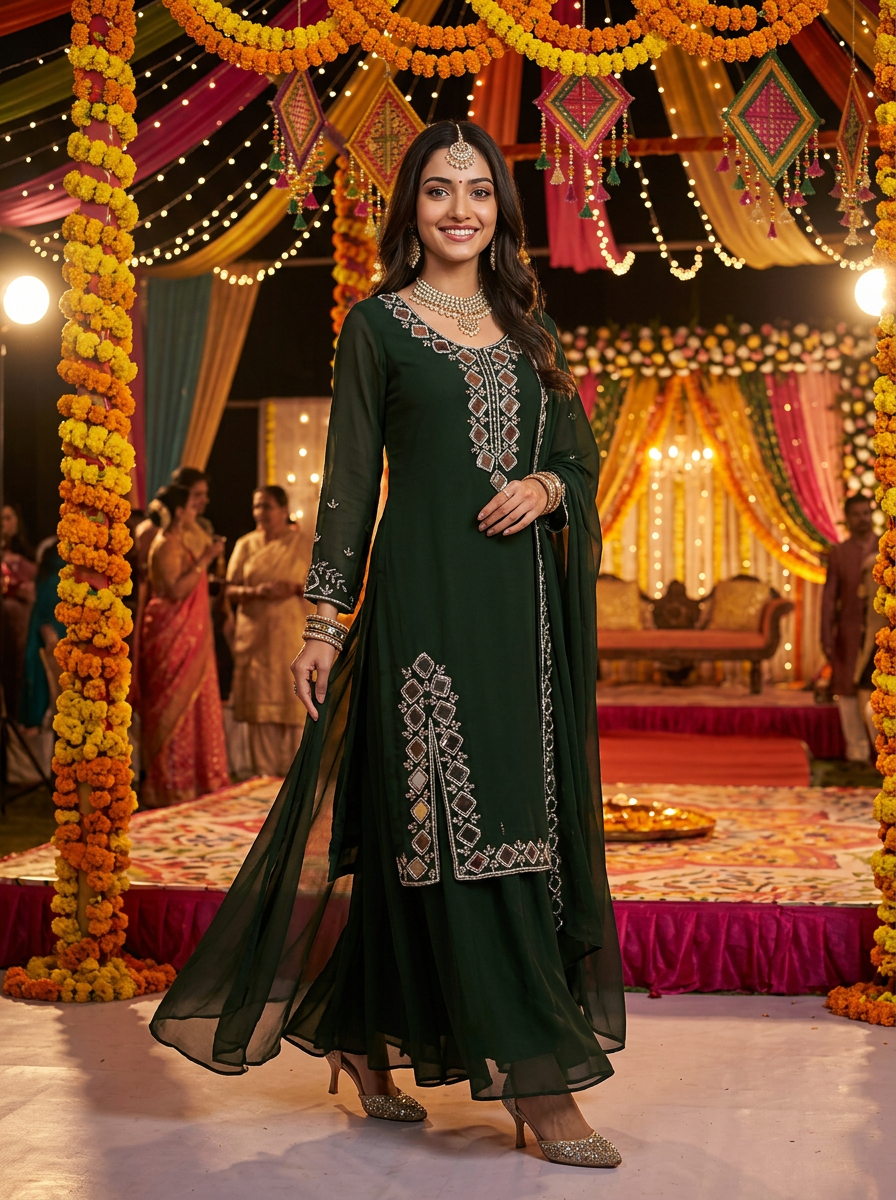 Elegant Crape Mirror Suit by Sabhya Paridhaan