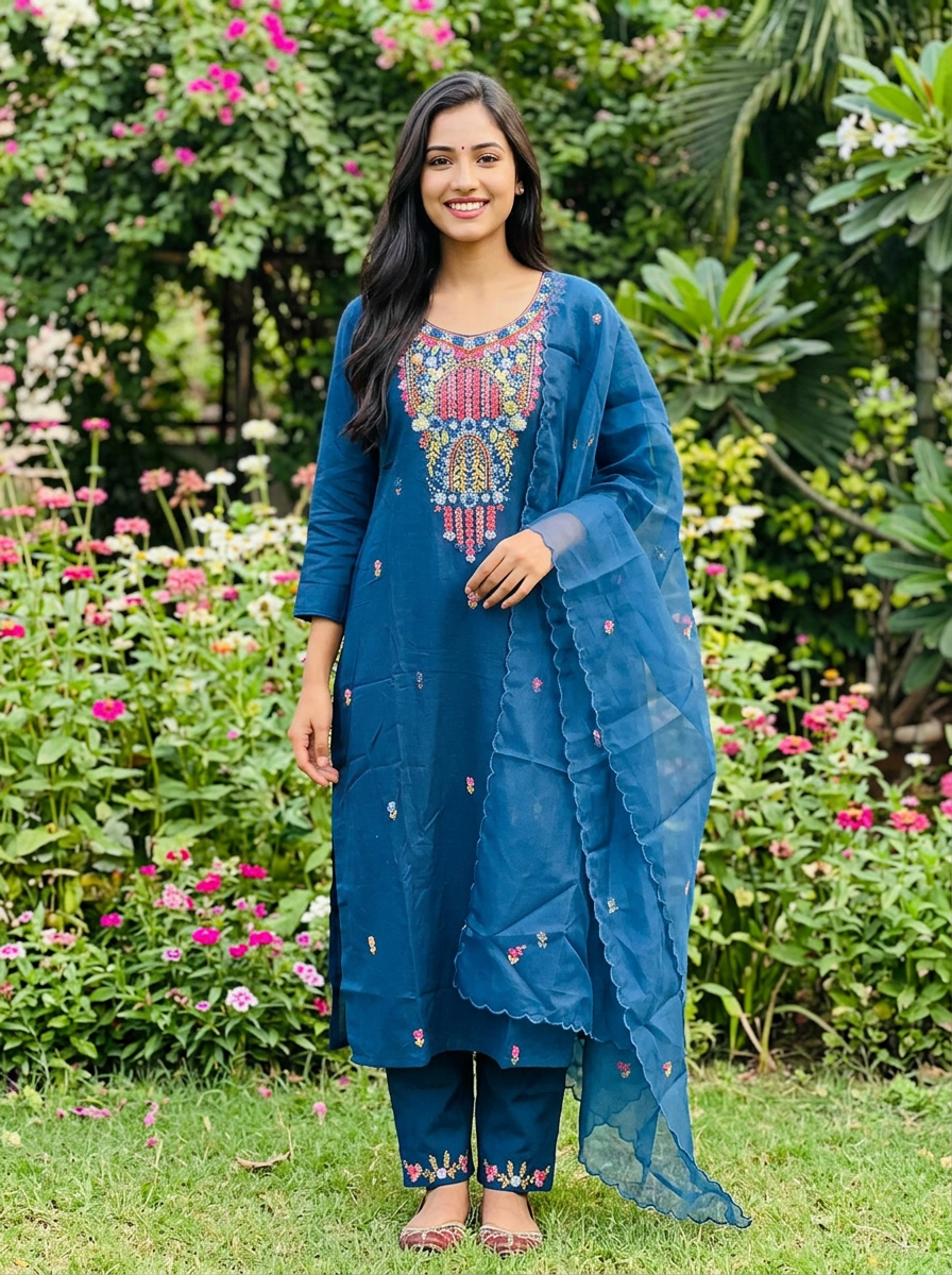 Katha Work Kurta Set