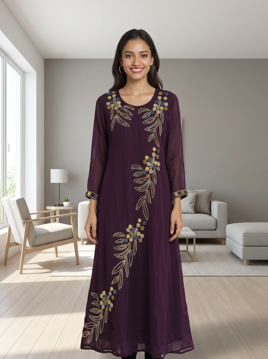 Embroidered Purple Indowestern