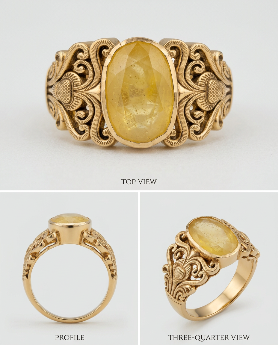 Gold Ring with Yellow Stone view 2