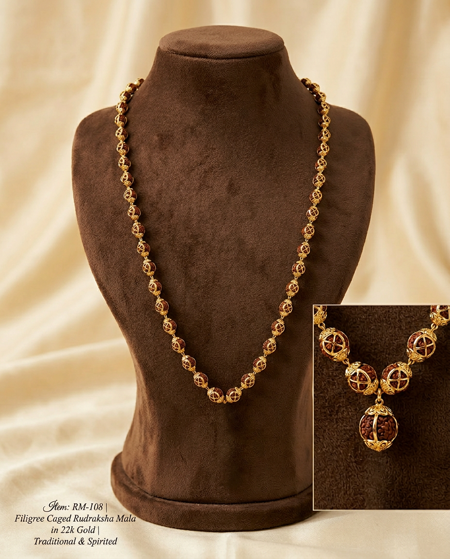 Filigree Caged Rudraksha Mala view 2
