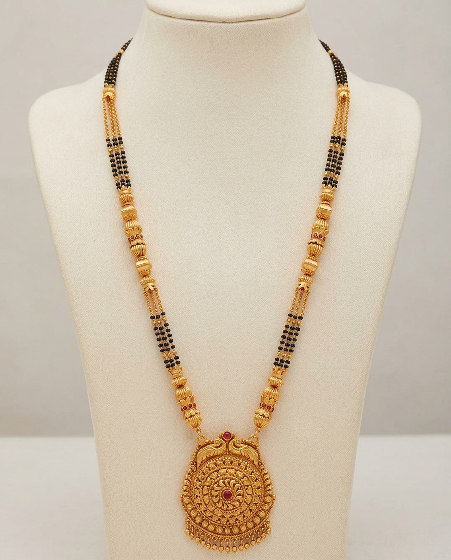 Traditional Gold and Black Beads Mangalsutra view 2