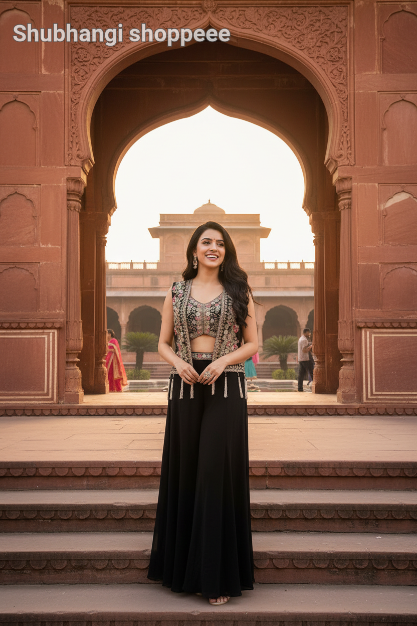 Embroidered Crop Top with Flared Pants