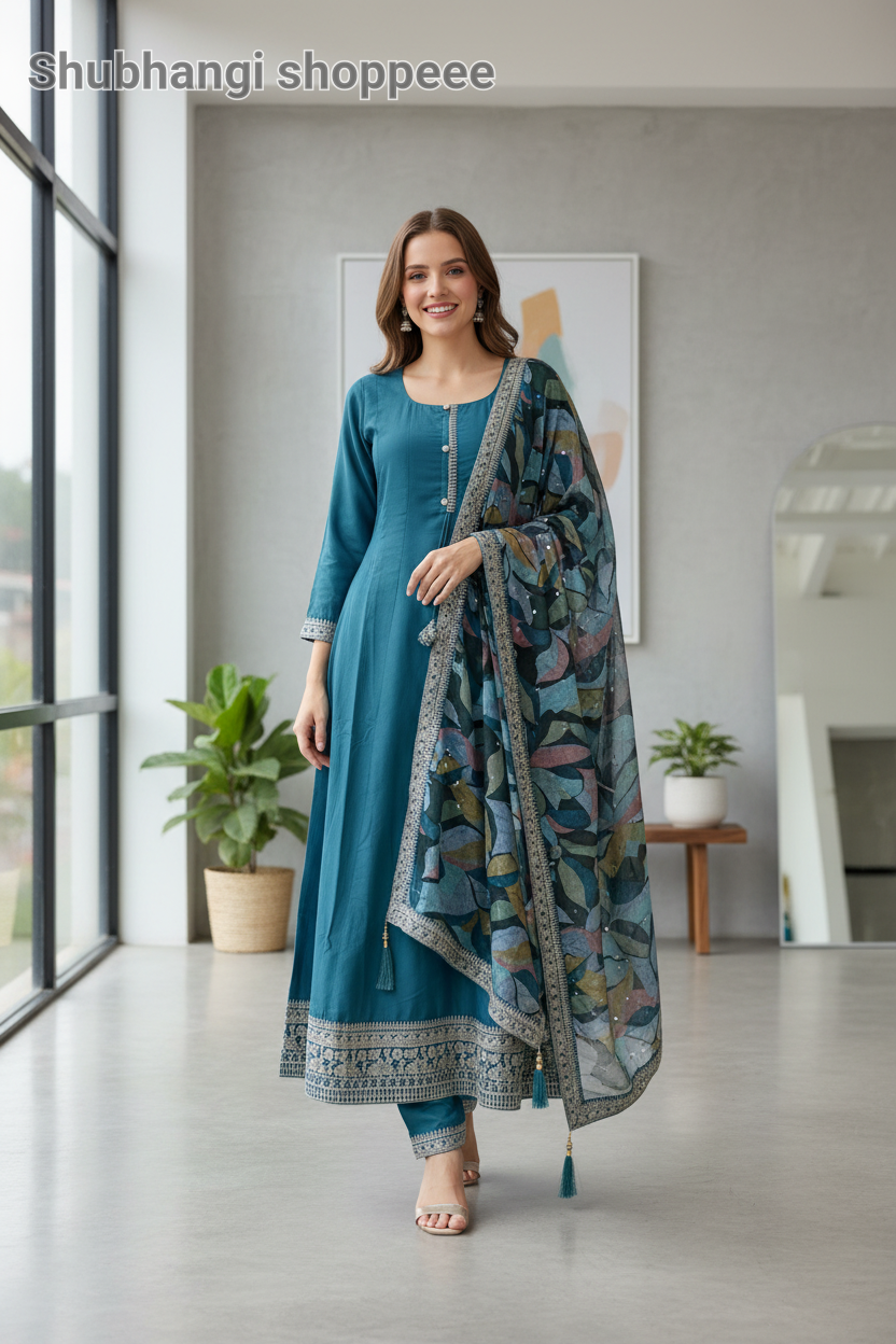 Teal Anarkali Suit