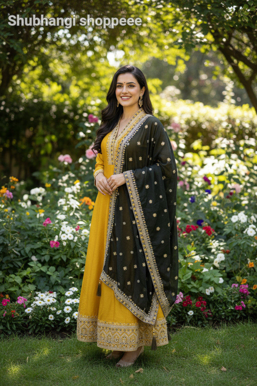 Yellow Kurta with Green Dupatta