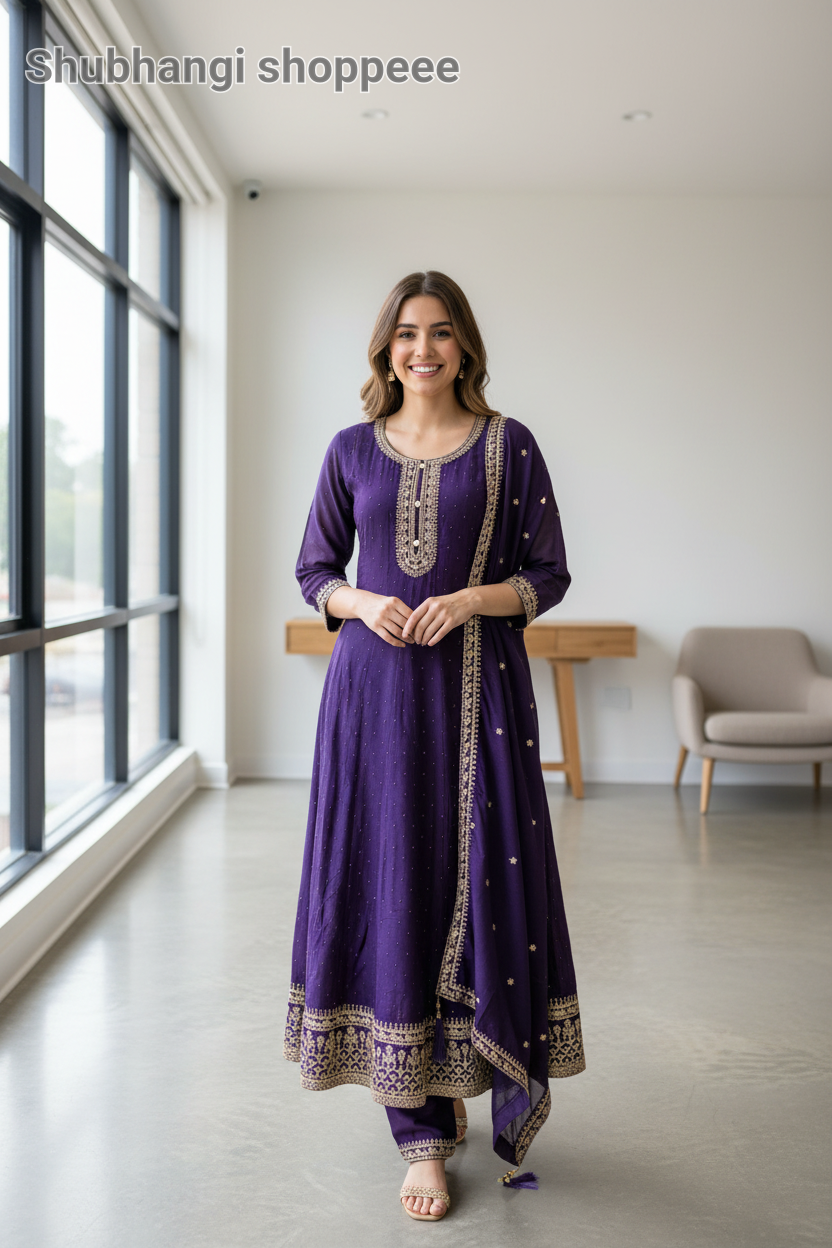 Purple Anarkali Suit Set