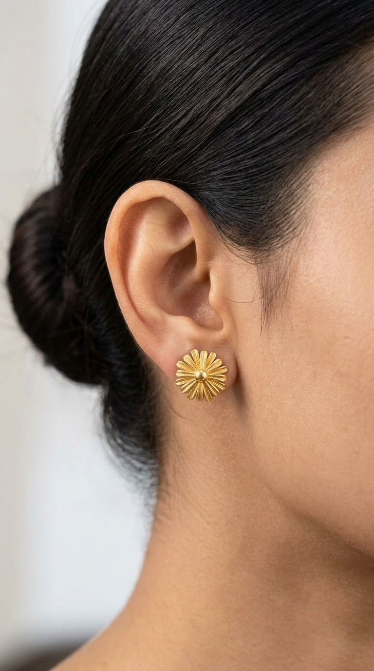 Floral Gold Studs view 2