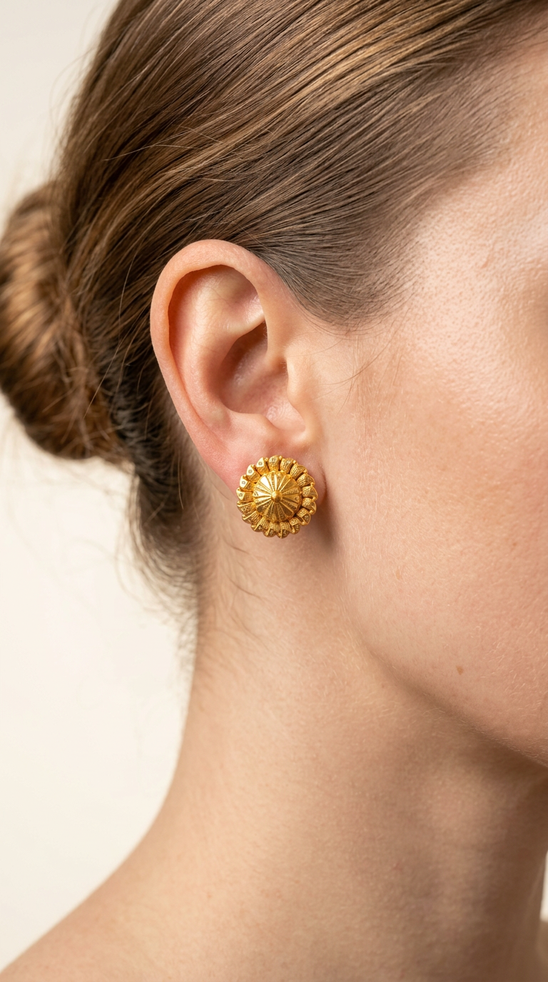 Gold Floral Studs view 2