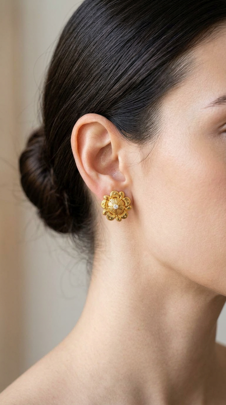 Floral Gold Stud Earrings view 2