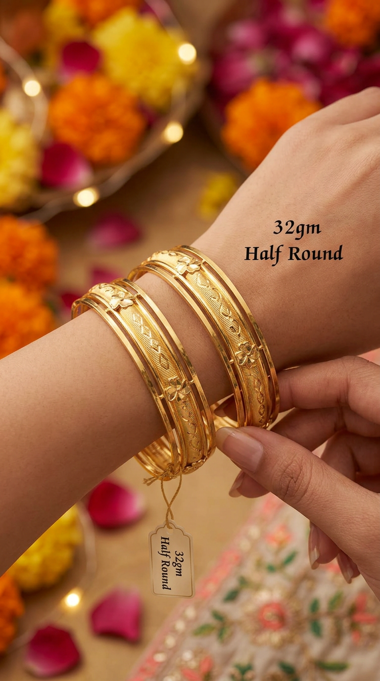 32gm Half Round Gold Bangles