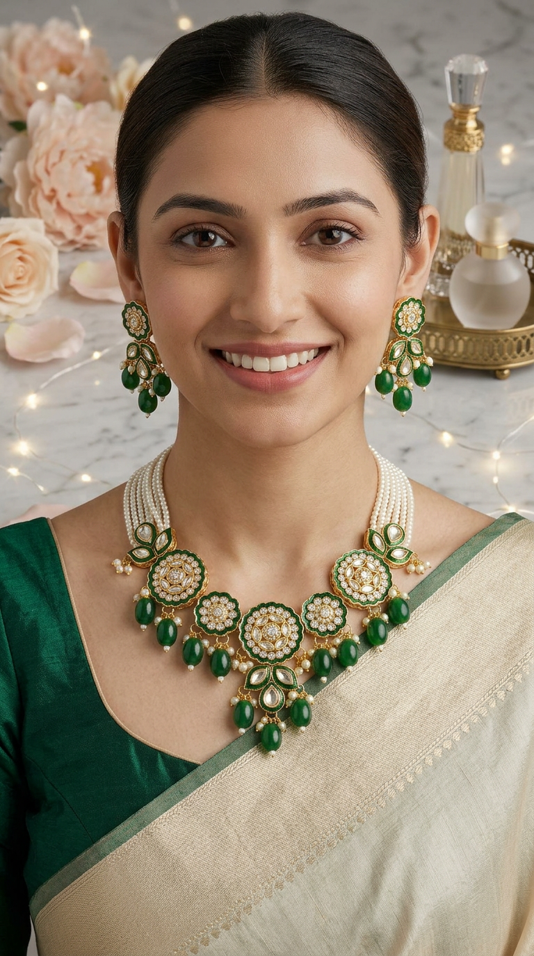 Emerald Pearl Necklace Set view 2