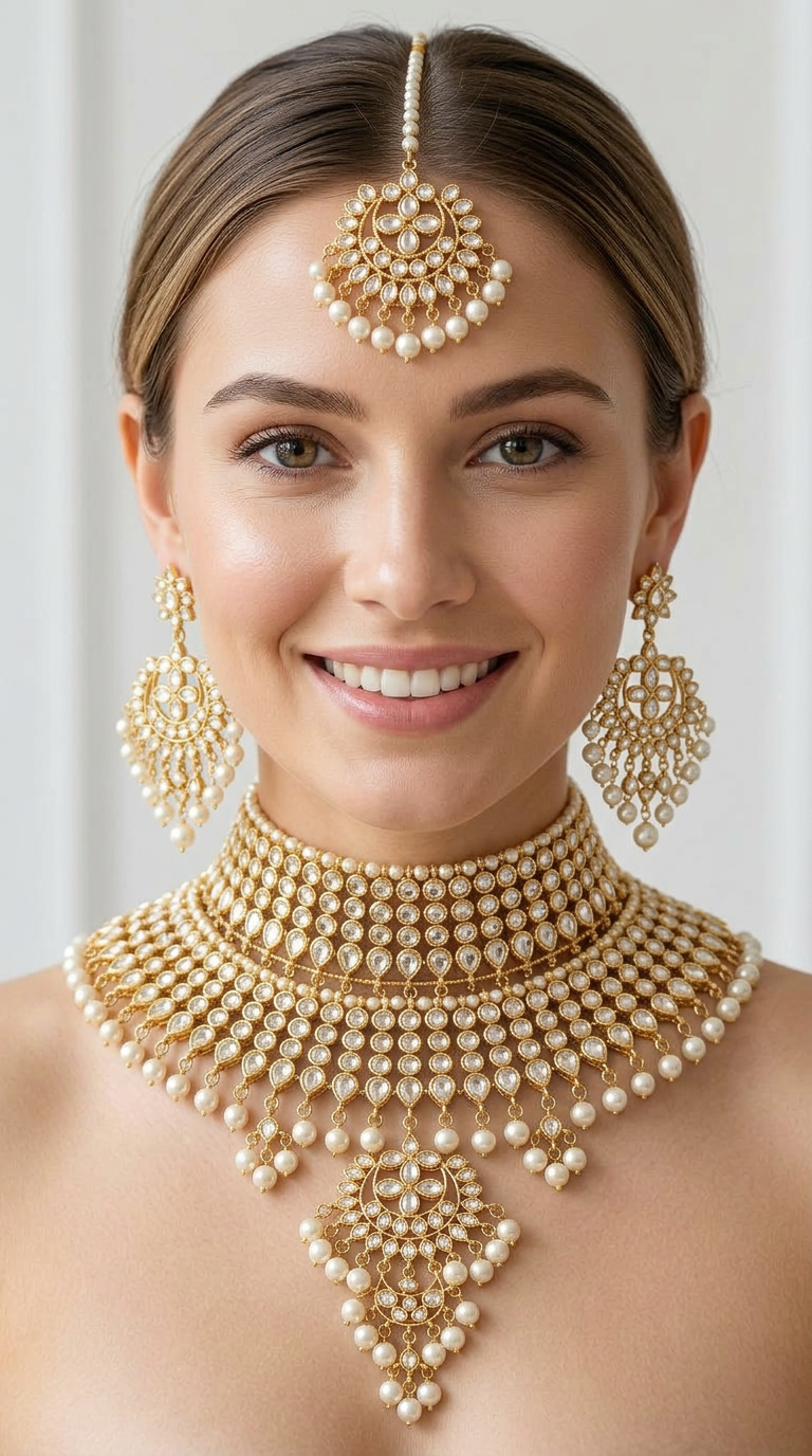 Exquisite Pearl and Gold Necklace Set view 2