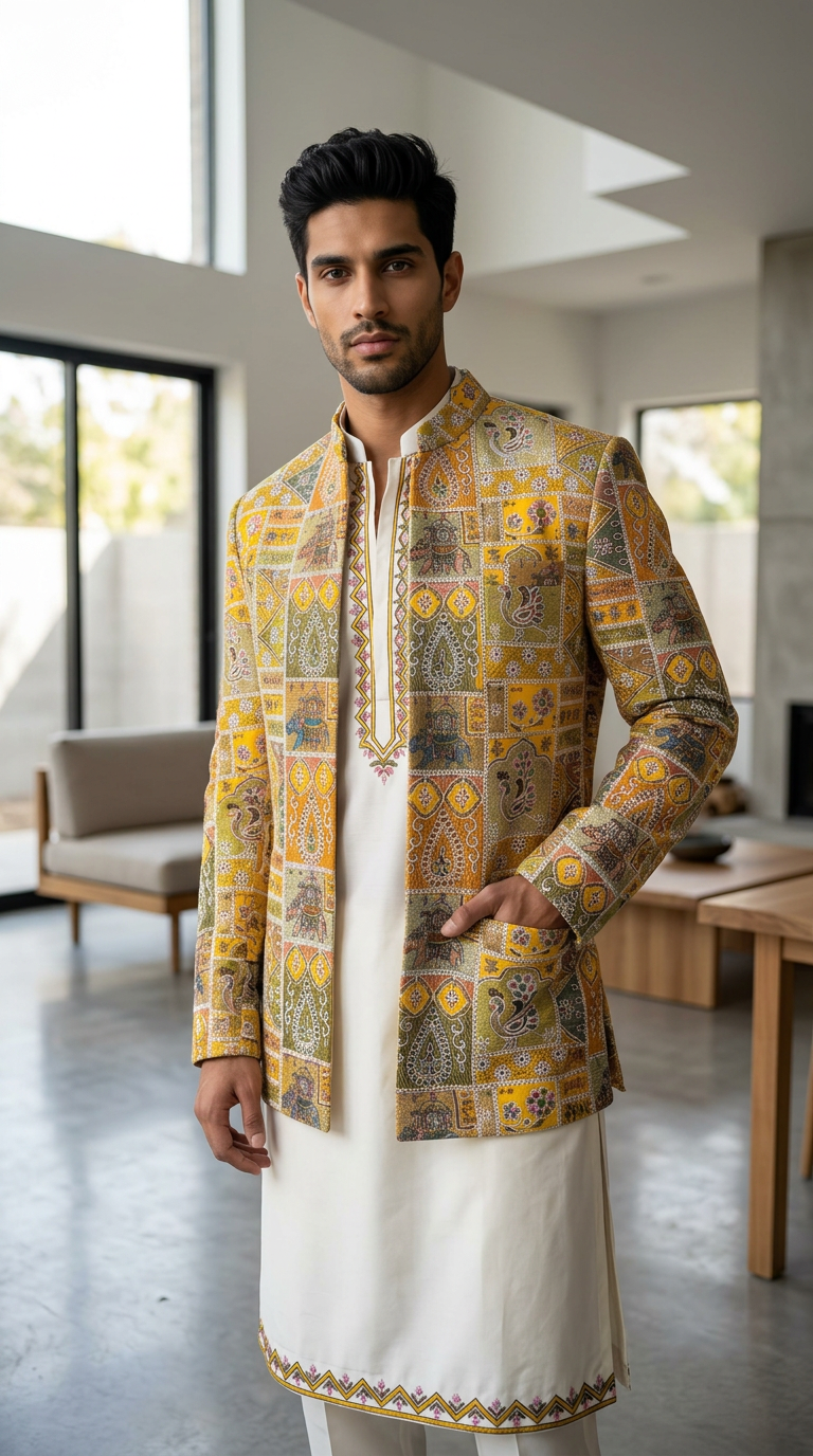 Rajawara Pattern Design Sherwani view 8