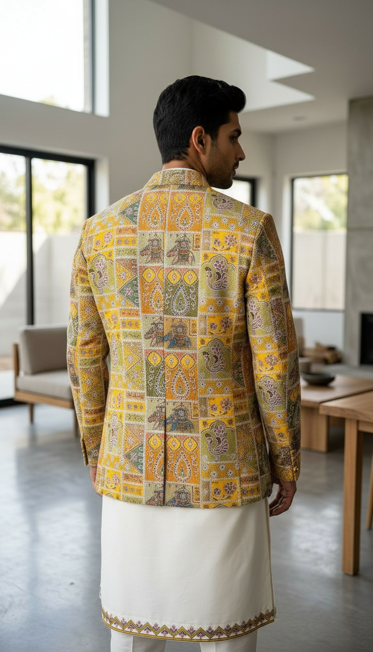 Rajawara Pattern Design Sherwani view 4