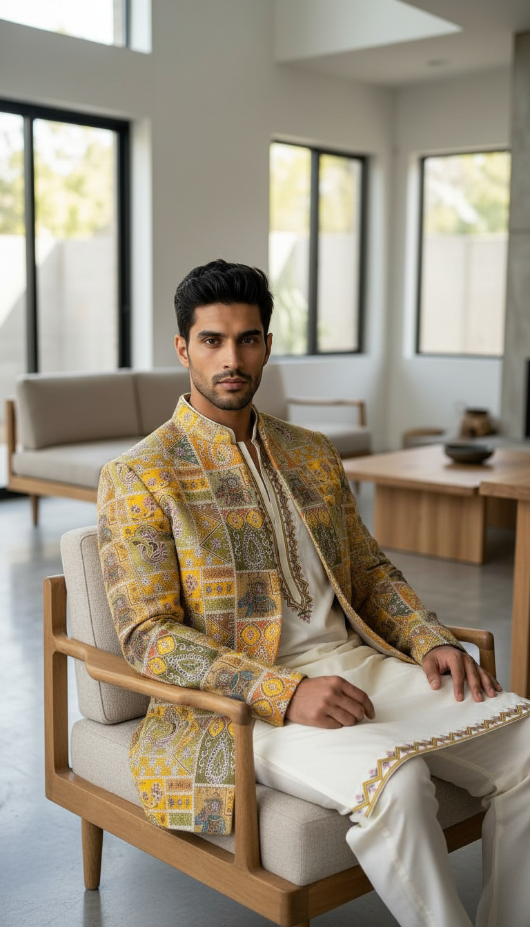 Rajawara Pattern Design Sherwani view 7