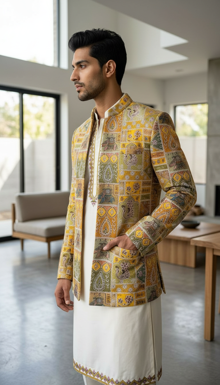 Rajawara Pattern Design Sherwani view 2