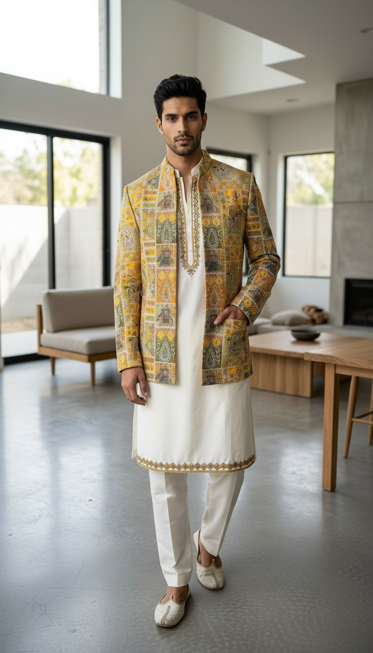 Rajawara Pattern Design Sherwani view 6