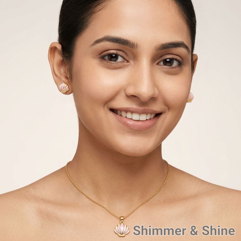 Shell Pendant Set In Gold Tone view 3