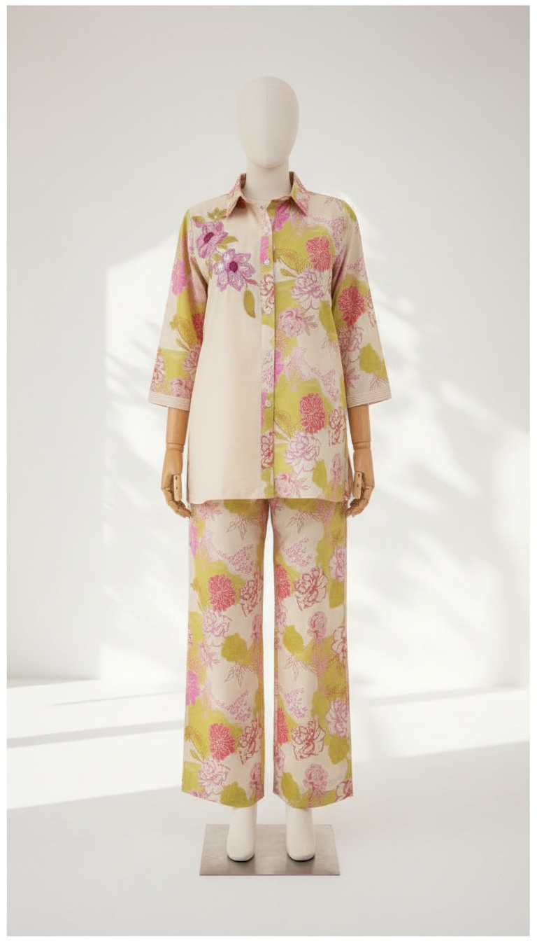 Rayon Embroidery Printed Floral Co-ord Set by Shruti Ethnic Wear view 3