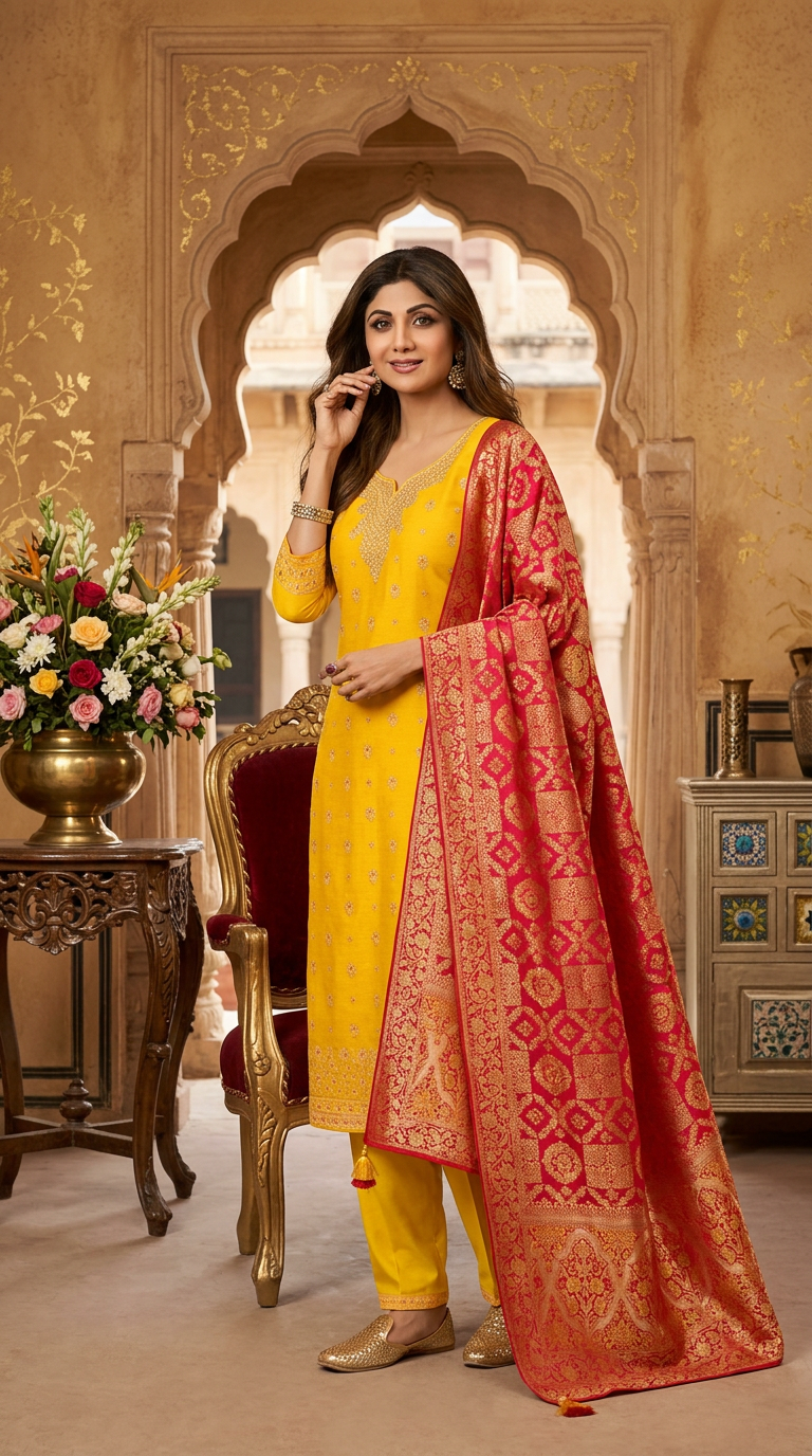 Yellow Banarsi Ethnic Suit By Shruti Ethnic Wears view 4