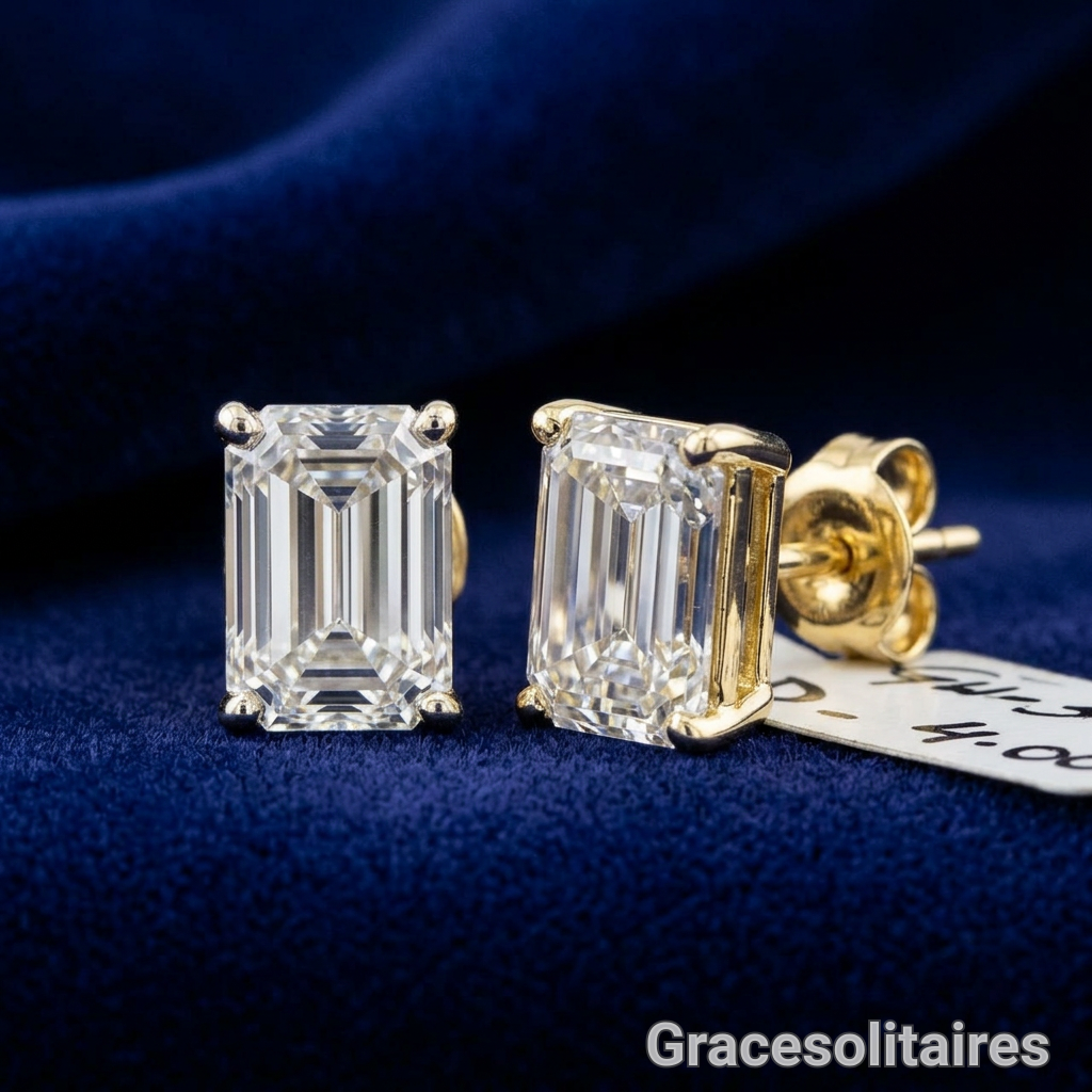 2.01+2.01 CARAT EMERALD CUT SOLITAIRE EARRINGS