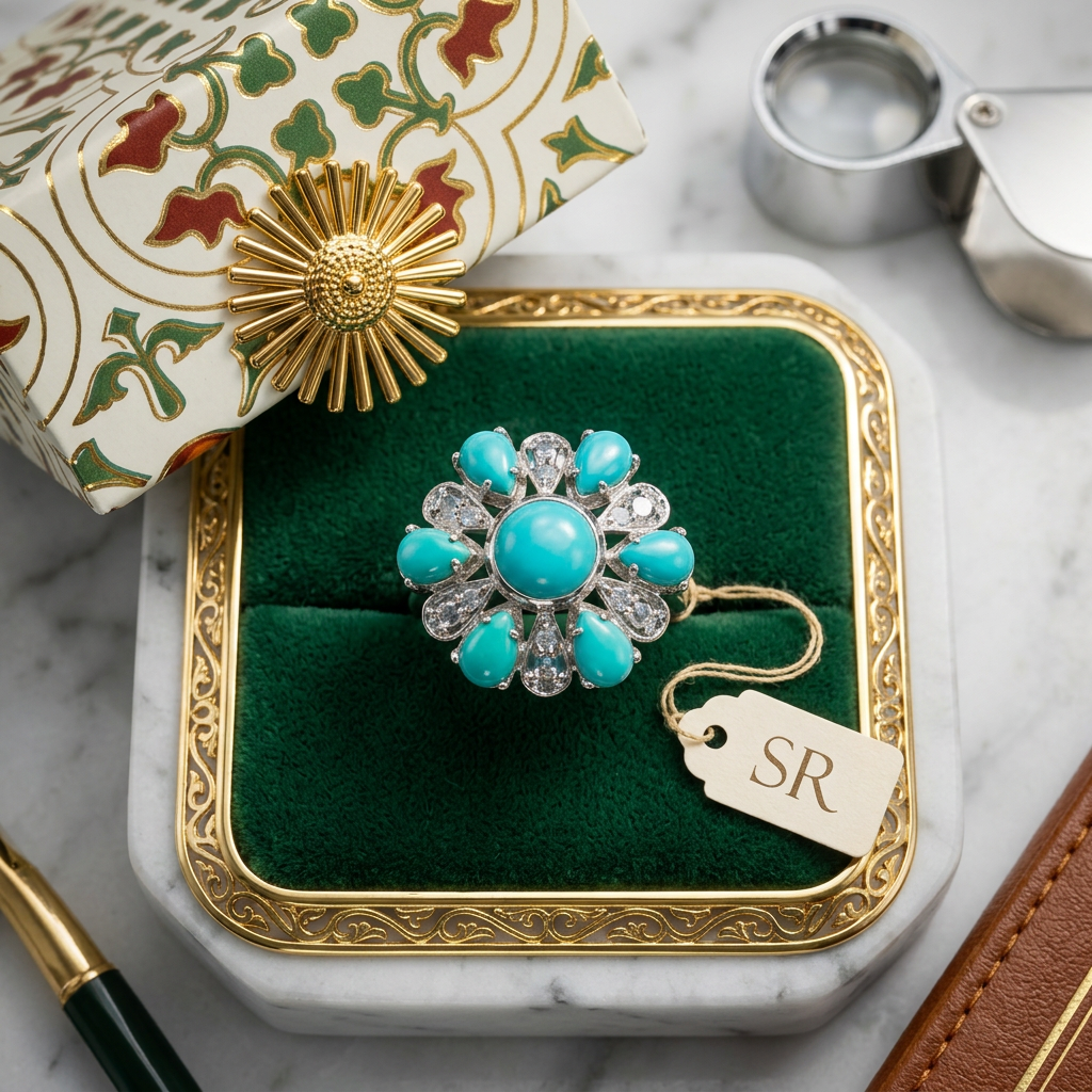 Turquoise Flower Ring view 2