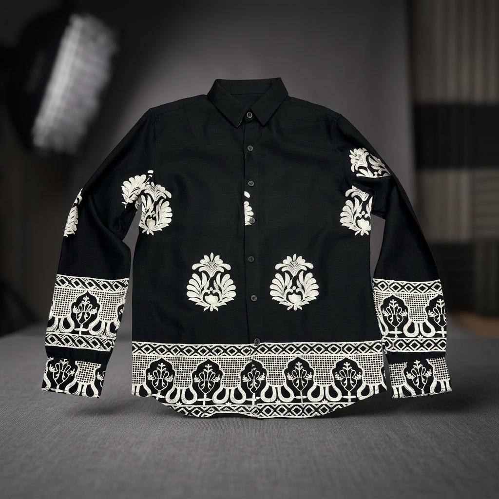 Urban Style Black Embroidered Shirt view 2