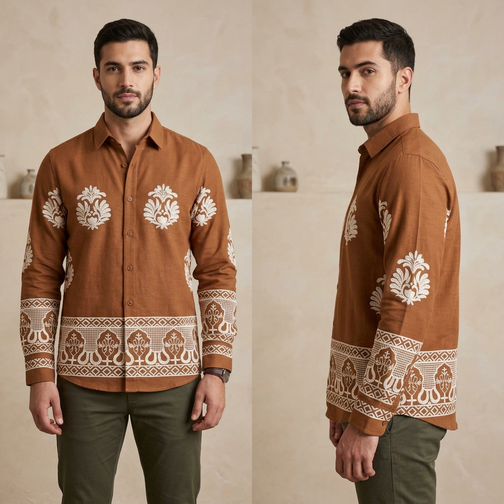 Embroidered Brown Shirt view 3