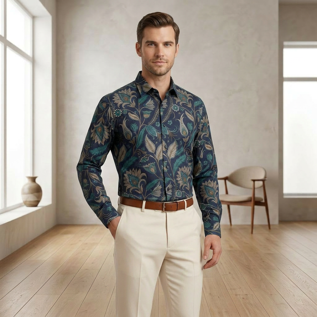Stylish Printed Shirt & Beige Trousers