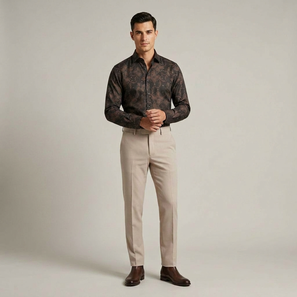 Floral Print Shirt & Beige Trousers view 2