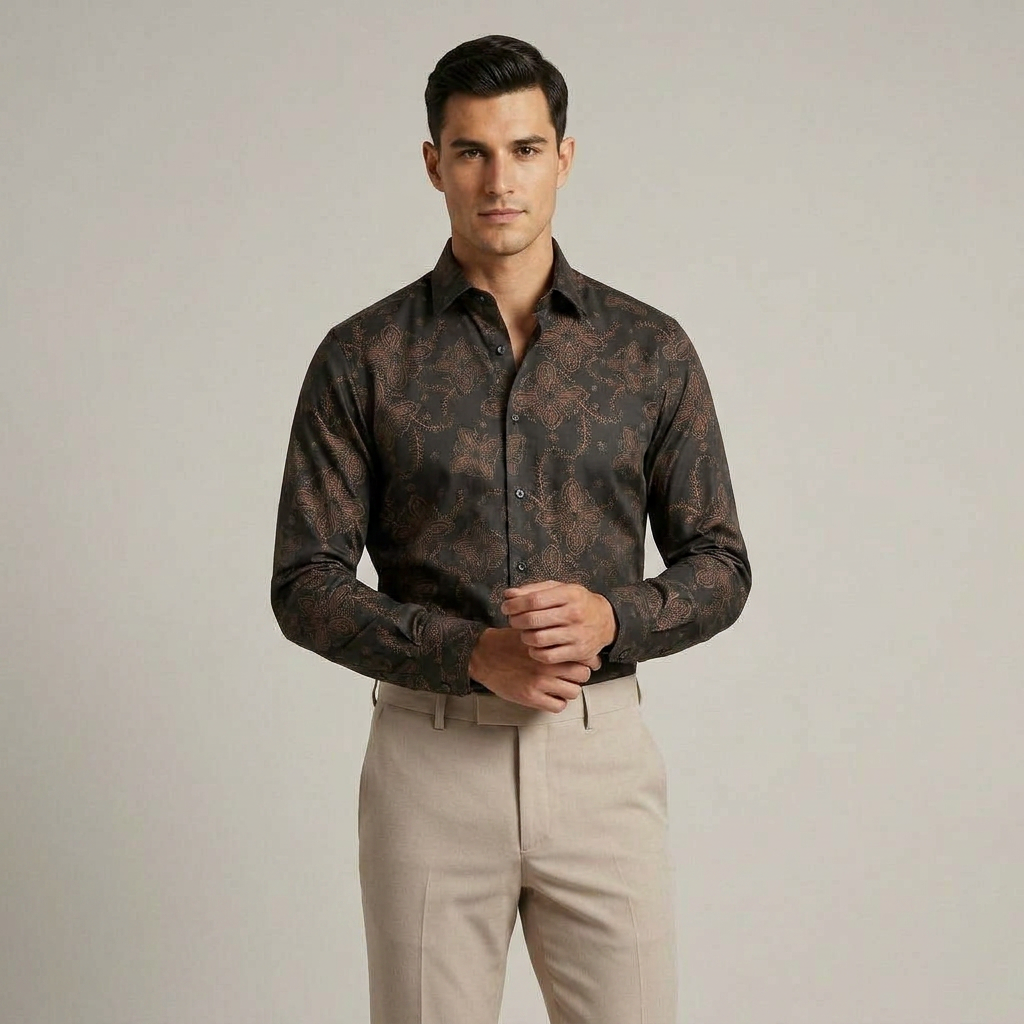 Floral Print Shirt & Beige Trousers