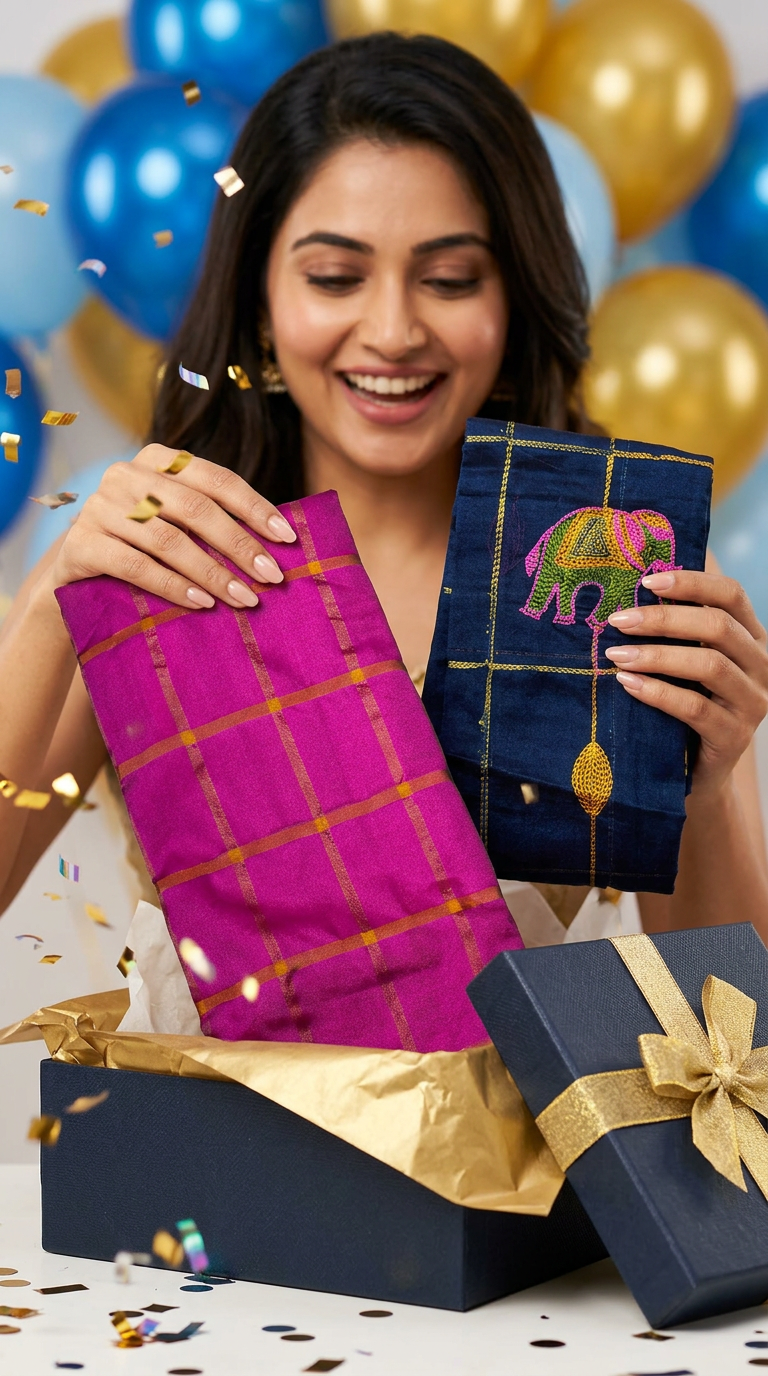 Borderless Chex Saree view 2