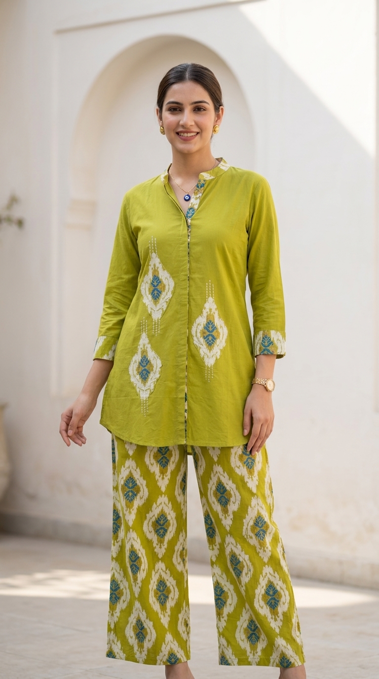 Pure Cotton Ikat Print Cord Set view 2
