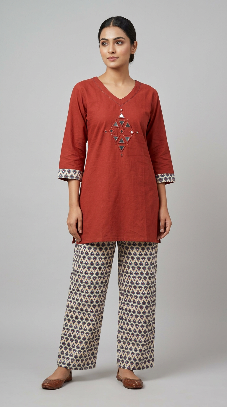 Elegant Pure Cotton Cord Set With Mirror Work view 2