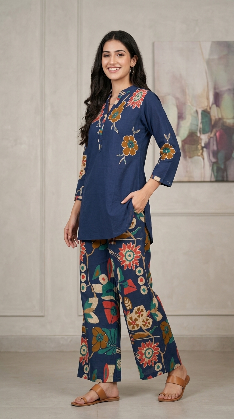 Pure Cotton Digital Print Coord Set With Embroidery