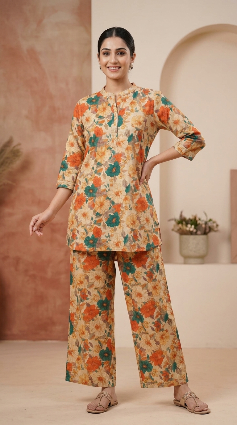 Linen Cotton Printed Co-ord Set view 2