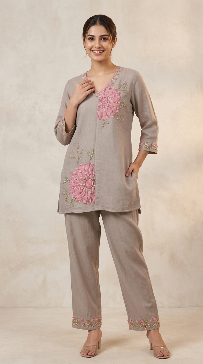 Embroidered Mul Cotton Cord Set view 2