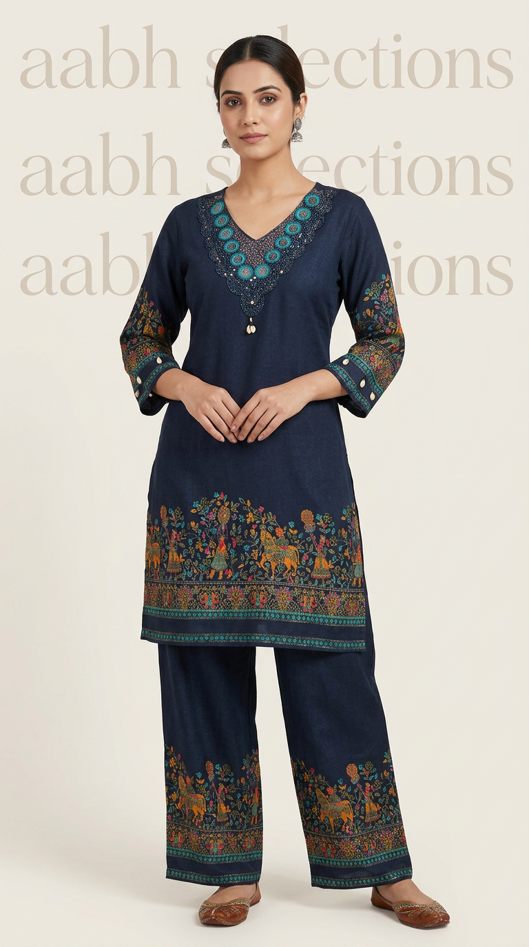 Heavy Royon Co-ord Set With Madhubani Print view 2