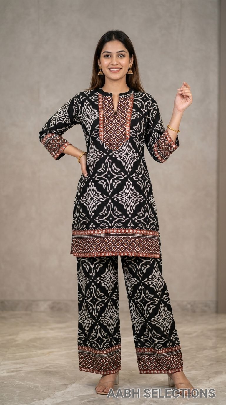 Black Printed Rayon Cord Set view 2