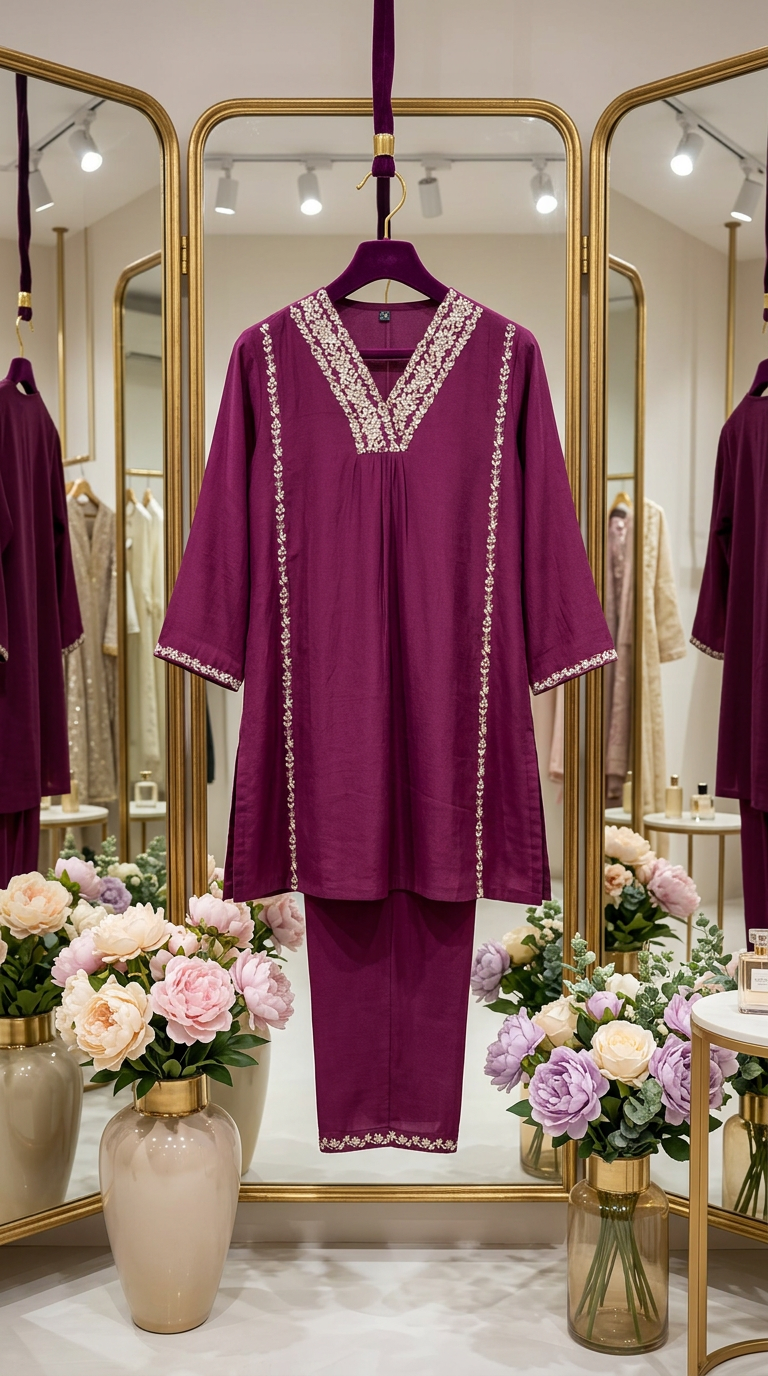 Mul Chanderi Coord Set With Zari Embroidery view 2