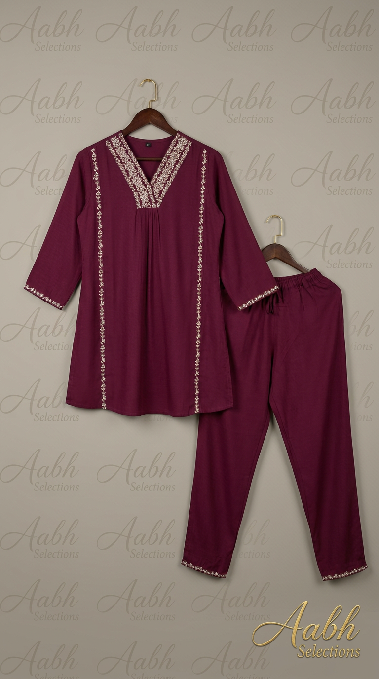 Mul Chanderi Coord Set With Zari Embroidery view 3