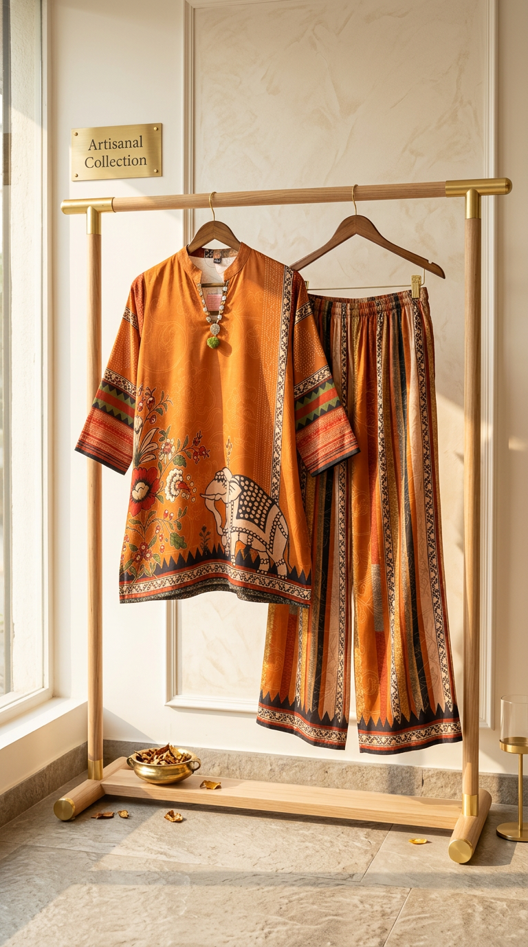 Gajji Cotton Digital Printed Coordinate Set With Neckline Detailing view 2